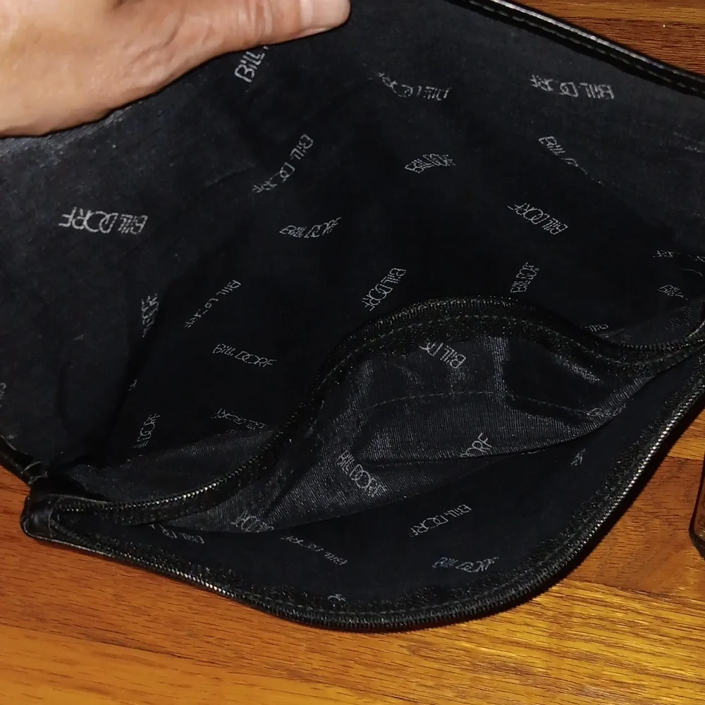 Bill Dorf Vintage Black Leather Clutch with Wristlet Strap